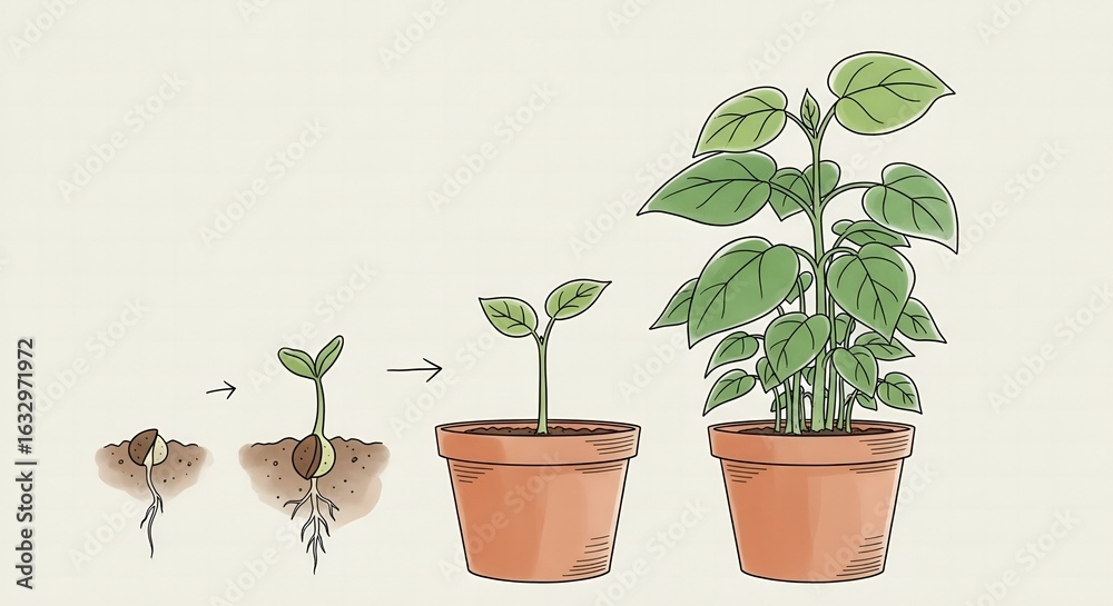 Fototapeta premium Plant Growth Stages in Pot Illustration. Seedling Development Concept