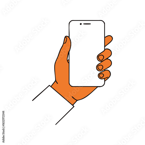 Holding the Phone: A person's hand, rendered in a modern, clean style, firmly grips a sleek smartphone, poised for connection in the digital realm. 