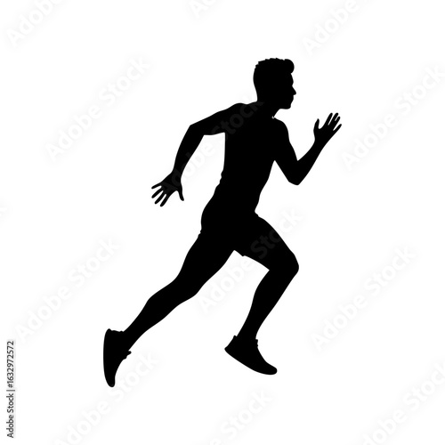 Dynamic Silhouette of Runner: A silhouette captures the essence of athleticism and motion as a lone runner strides forward, embodying energy and determination against an unseen backdrop. 