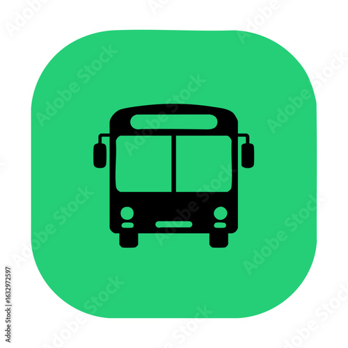 Urban Transit Silhouette: A minimalist, flat illustration of a city bus against a vibrant green backdrop. It embodies efficiency, clarity, and ease of recognition.