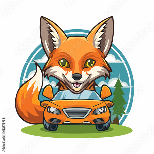 Cartoon Fox Driving a Sports Car Mascot
