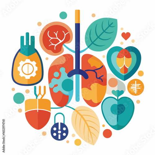 Abstract Colorful Organs with Medical Icons Vector for Organ Donation Awareness
