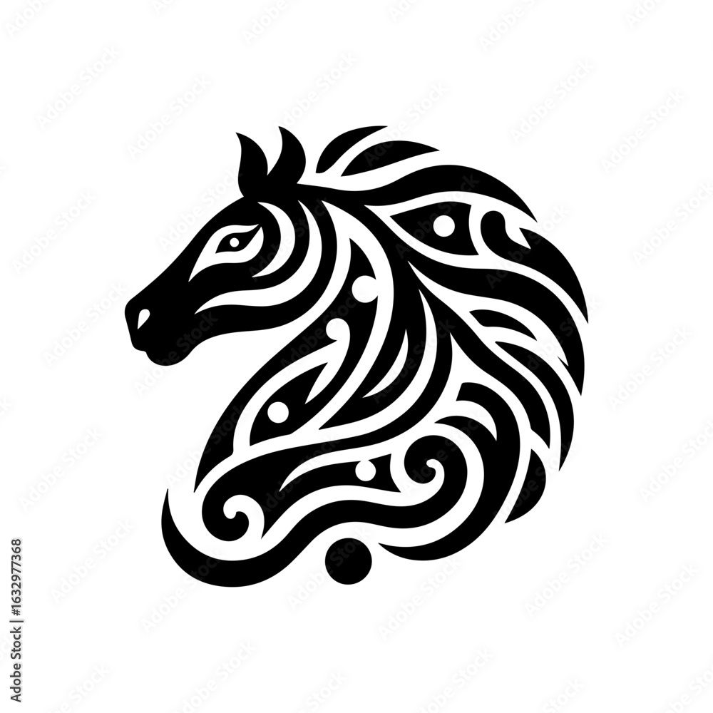 Obraz premium Tribal horse head with flowing river outline