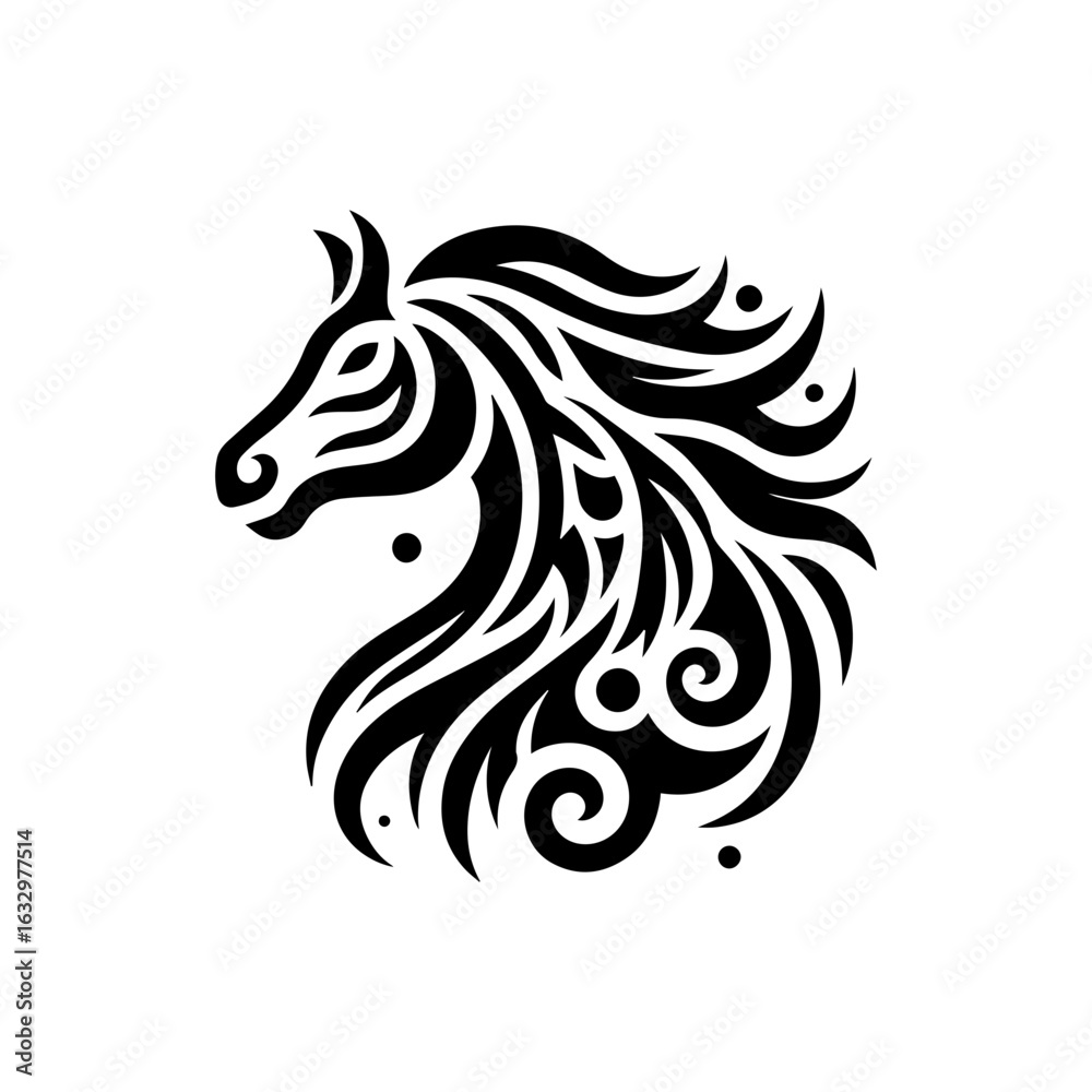 Fototapeta premium Tribal horse head with flowing river outline