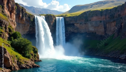 Majestic Ouzoud Waterfalls cascading down rocky cliffs, beautiful, landscape, environment