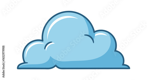 Cartoon illustration of a light blue cumulus cloud with a dark blue outline and white highlights on a white background