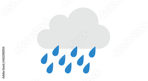 Stylized cloud with falling raindrops evoking a sense of wet weather forecast illustration on a clean white canvas for graphic design projects