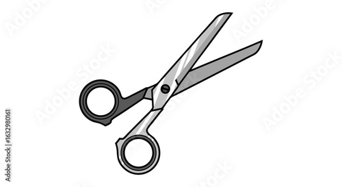 Monochrome Illustration of Open Scissors with Clean Lines and Simple Design for Crafting and Cutting, minimal design