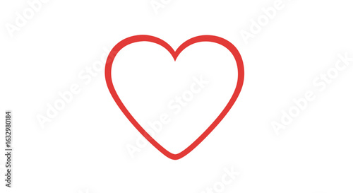 Red Heart Outline Symbolizing Love, Affection, and Relationships on Plain White Background