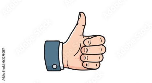 Cartoon style hand gesturing thumbs up with suit sleeve isolated against a white backdrop