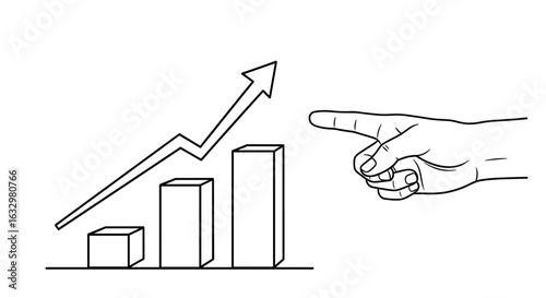 Upward Trend Illustration: Hand Points to Financial Growth Chart