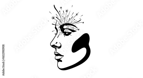 Abstract Head Black and White Artistic Digital Illustration Design