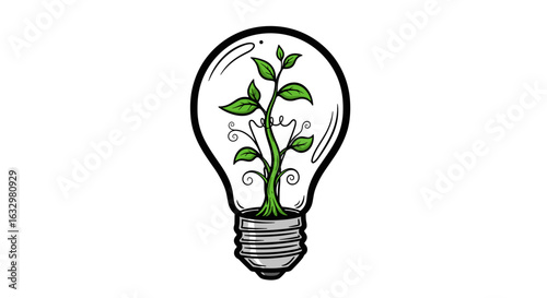 Lightbulb with green plant growing symbolizes eco friendly sustainable energy