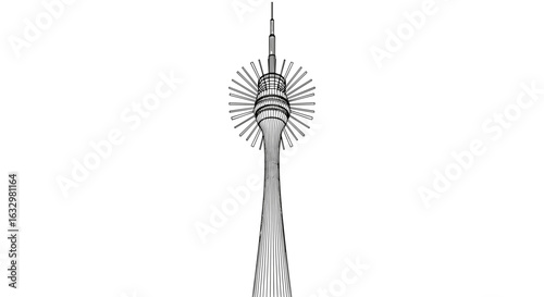 Auckland landmark, the Sky Tower viewed from below drawing style