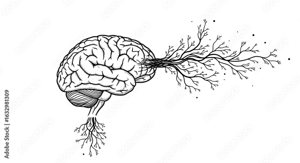 Fototapeta premium Conceptual illustration of a brain transforming into tree branches
