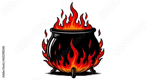 Bewitching cauldron ablaze: A magical Halloween illustration evoking mystery and warmth.