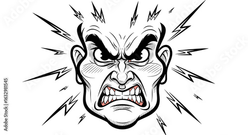 Cartoon depiction of an angry face, showing extreme rage and aggression.