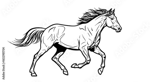 Dynamic illustration of a running horse with flowing mane and tail