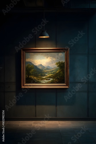 Framed Landscape Painting on Dark Wall