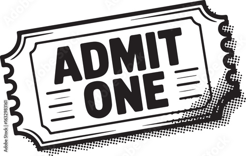 Vintage Show Ticket Grunge Vector – Halftone Admit One Stub with Ink Splatter Texture