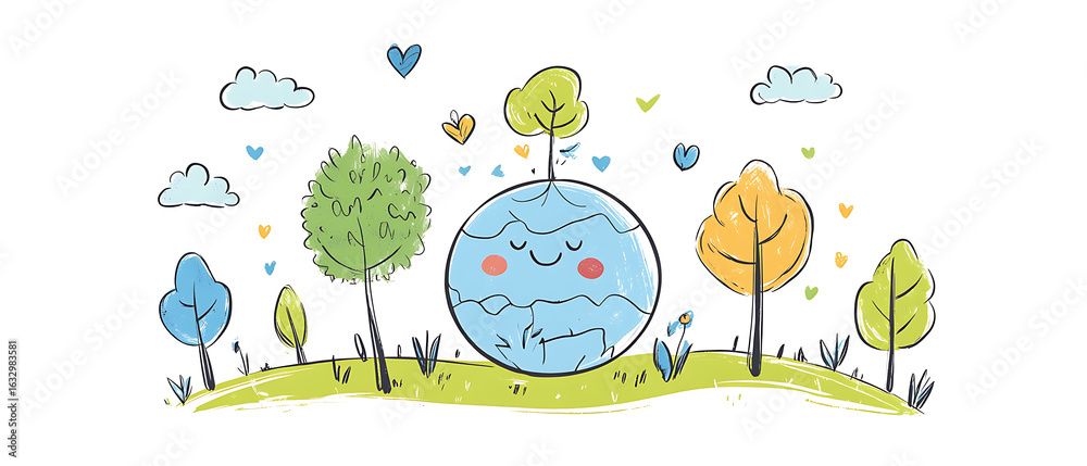 Naklejka premium recycling and nature themes: photos of trees sprouting from waste, Earth held above trash, and green initiatives with ample blank spaces for environmental messages.