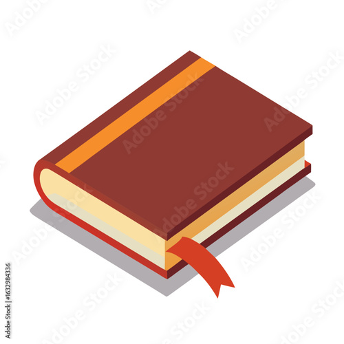 Minimalist Hardcover Book with Ribbon Bookmark Vector Illustration on White Background
