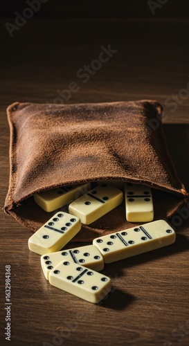 Dominoes in leather pouch