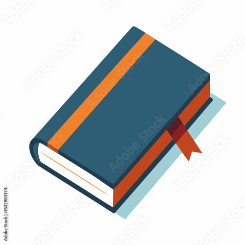 Minimalist Hardcover Book with Ribbon Bookmark Vector Illustration on White Background