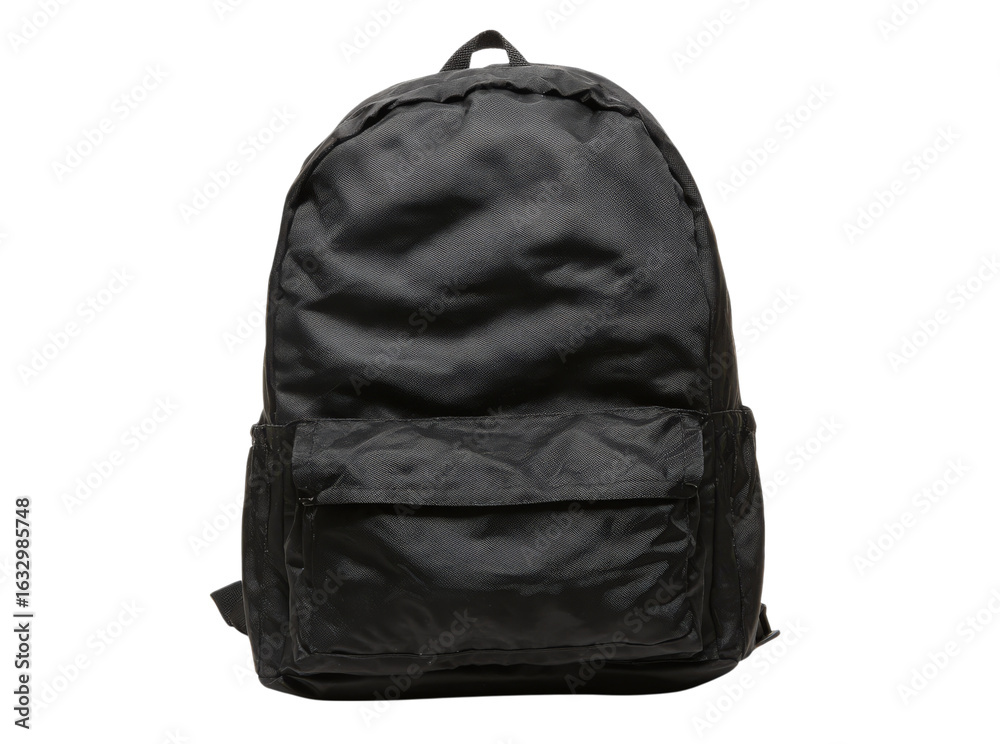 Fototapeta premium Black backpack simple design everyday carry travel bag, Isolated On White, Transparent Background, Png Cut Out
