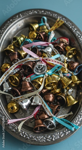 Decorative bells in a tray