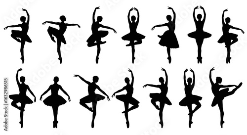 Elegant Ballerina Silhouettes Set Against a Clean White Background
