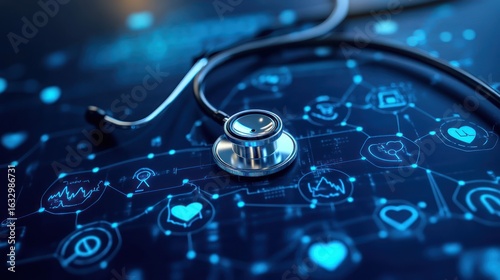Stethoscope on digital health platform showcasing innovative healthcare technology