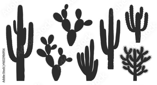 Cactus silhouette assortment against a clean, crisp, white background.