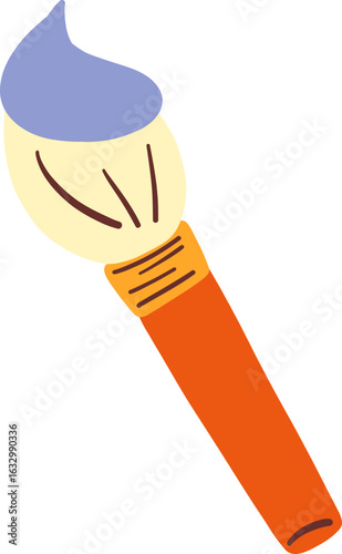 Flat Style Blue Tipped Paint Brush Illustration