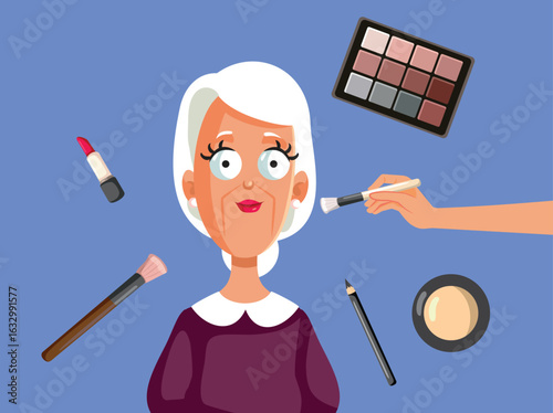 Elderly Woman Having her Professional Makeup Glow-up Vector Cartoon. Happy mature lady going trough an appearance transformation looking gorgeous 
