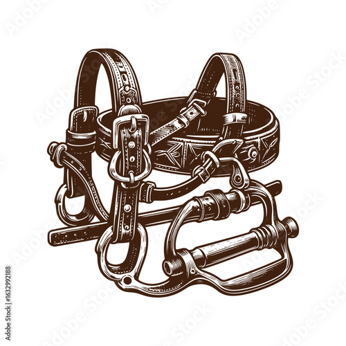 Western Bridle and Stirrup – Black and White Vector Illustration for Tracing and Design Projects