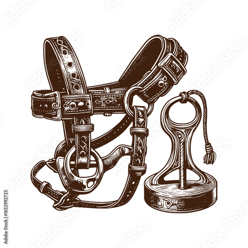 Western Bridle and Stirrup – Black and White Vector Illustration for Tracing and Design Projects