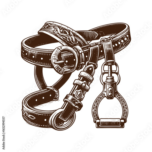 Western Bridle and Stirrup – Black and White Vector Illustration for Tracing and Design Projects