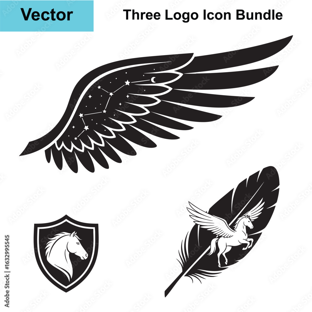 Obraz premium A Collection of Pegasus Themed Negative Space Logos with Wing and Shield