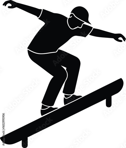 skater grinding on a rail vector art illustration