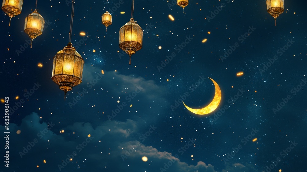 Fototapeta premium Peaceful Islamic Night with Crescent Moon