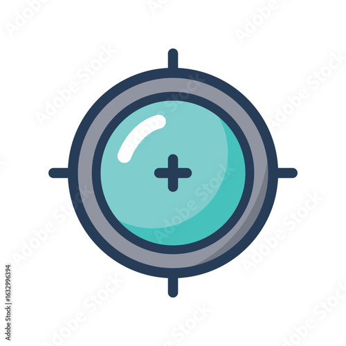 A cartoon icon of a scope or lens with a crosshair inside, representing a magnified or precise view.