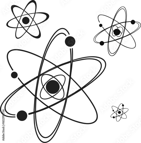 Atomic structure diagrams with orbiting electrons and nuclei model science style vector illustration EPS file download