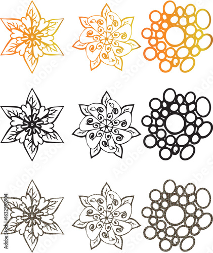 A seamless vector pattern with a set of decorative winter snowflakes and floral ornaments, perfect for a Christmas holiday wallpaper design,A seamless vector pattern with a set of decorative winter.
