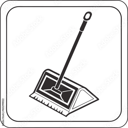 Black dustpan and brush icon for cleaning floors style vector illustration EPS file download