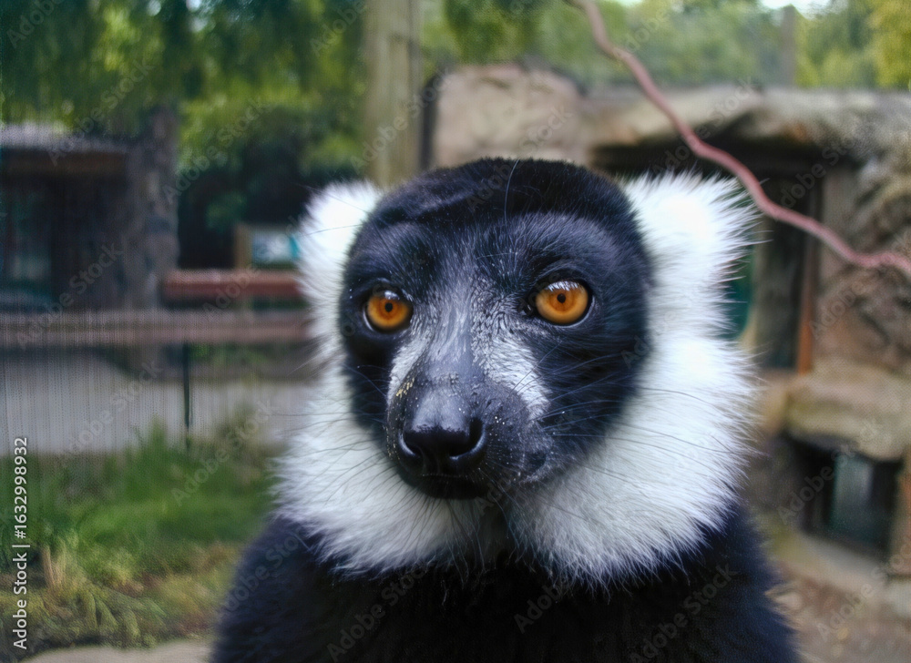 Fototapeta premium Black-and-White Ruffed Lemur Face Closeup