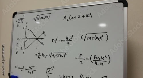 Obraz na płótnie Math equations and graphs on whiteboard