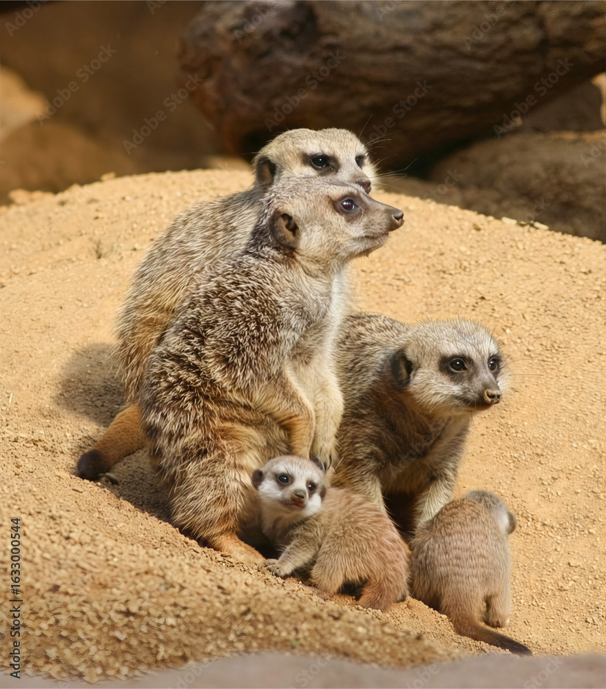 Fototapeta premium Meerkat Family Clustered on Sand