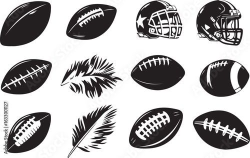 American footballs and helmets collection for sports design