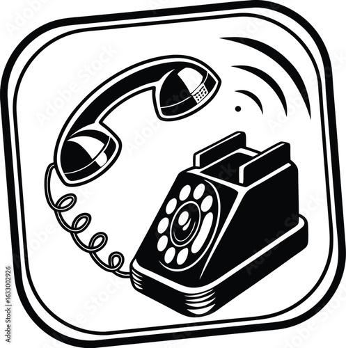 Vintage rotary telephone icon with receiver off hook and sound waves dial cord style vector illustration EPS file download